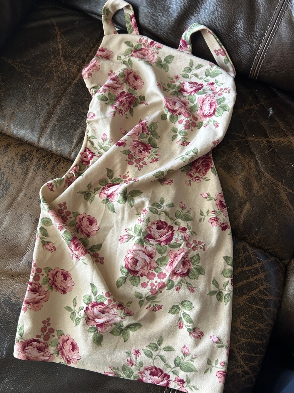 Beautees Cream Dress with Pink Rose Floral Print
